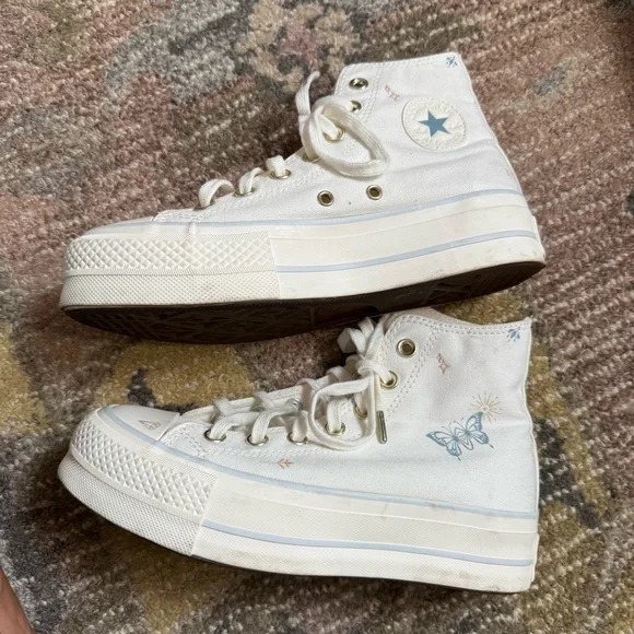 Converse Chuck Taylor All Star Lift Tattoo Vintage White High Top Platform Shoes - Picture 13 of 15